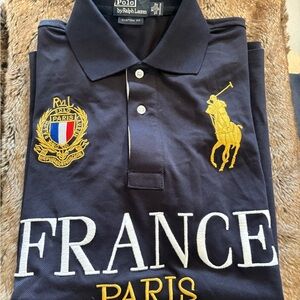 Rare Ralph Lauren Navy Polo Shirt with Gold Accents